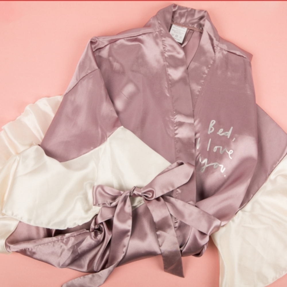 VIOLA VANN |RUFFLE SLEEVE FAUX SILK ROBE - Picture 2 of 3